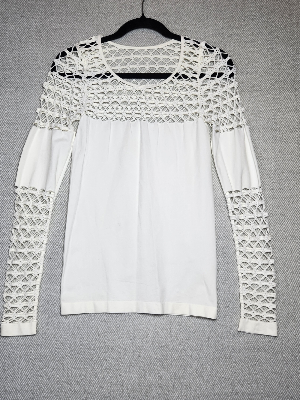 Y2K Venus White Crochet Yoke Long Sleeve Womens M Top Lace